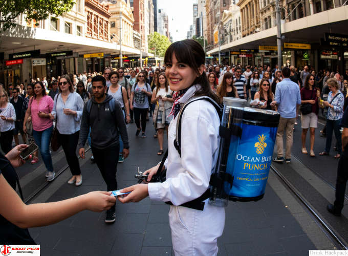 Soda backpack dispenser for Birmingham street parade enabling live brand experience and on-the-go vending innovation
